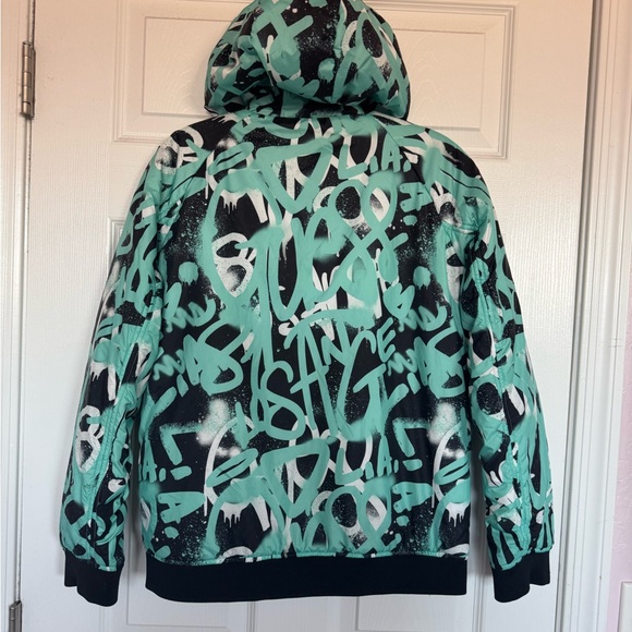 Guess Kids Boy's Green Digital Print Reversible Padded Jacket Size 14 - Picture 5 of 16